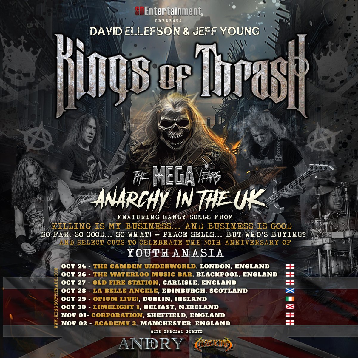 𝐉𝐔𝐒𝐓 𝐀𝐍𝐍𝐎𝐔𝐍𝐂𝐄𝐃: @KingsThrash - The MEGA Years with #Andry & #Hellgrimm - UK & IRE TOUR 𝐏𝐑𝐄𝐒𝐀𝐋𝐄 𝐒𝐈𝐆𝐍 𝐔𝐏: bit.ly/KOTTour General Sale this Fri at 9am! #KingsofThrash #Megadeth #Youthanasia