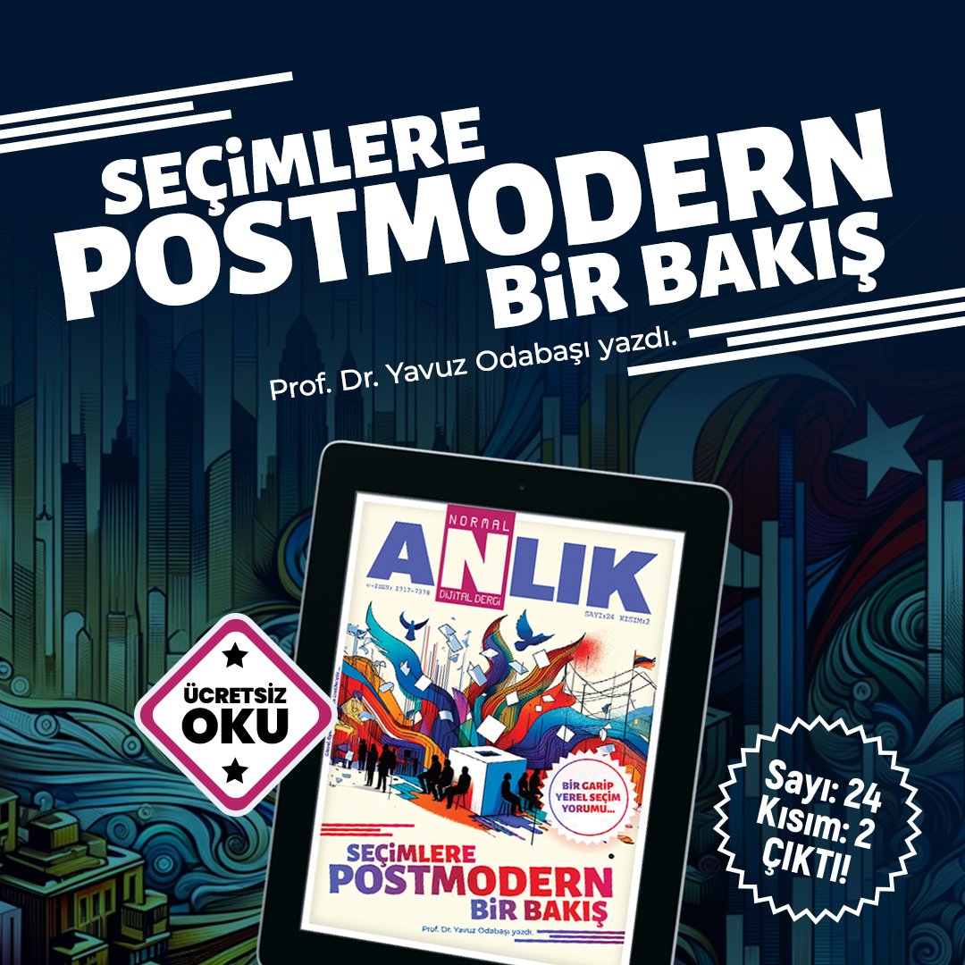 YERELDEKİ DEĞİŞİMİN POSTMODERN YANSIMALARI

Prof. Dr. Yavuz Odabaşı'nın, Mart 2024 yerel seçimler sonrası yereldeki değişimin yansımalarını analiz ettiği yazısını Anlık Normal'in yeni sayısında okuyabilirsiniz. 

Keyifli okumalar.

#yerelseçim #iletişim  

normaldergi.com/sayilar/sayi-2…