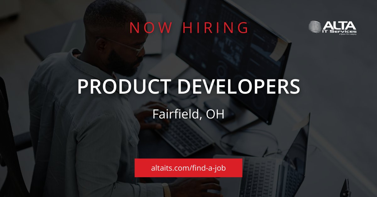ALTA IT Services is #hiring Product Developers for work in Fairfield, OH. We have two roles open for this position. 
Learn more and apply today: ow.ly/gH6r50Rp8sE 
#ALTAIT #ProductDeveloper #FairfieldOH #ScrumFramework #AgileDevelopment #Insurance