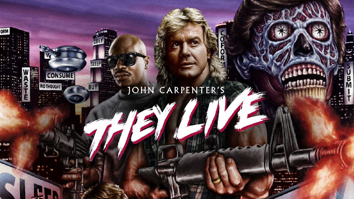 Put on the sunglasses to discover the truth! #RoddyPiper #MegFoster #KeithDavid THEY LIVE (1988) 9:05pm sci-fi horror #TPTVsubtitles