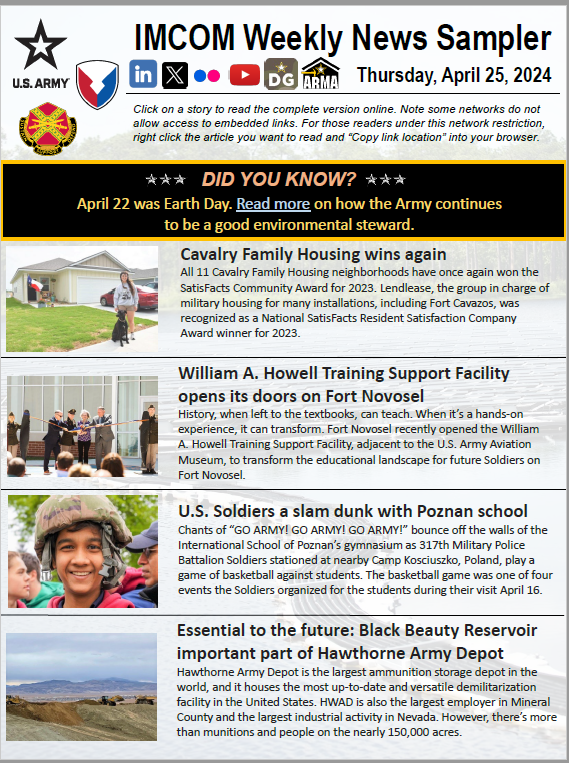 Did you know that April 22 was Earth Day? Read about this and more in our IMCOM Weekly News Sampler! We Are The #ArmysHome #PeopleFirst spr.ly/6015b0KjV