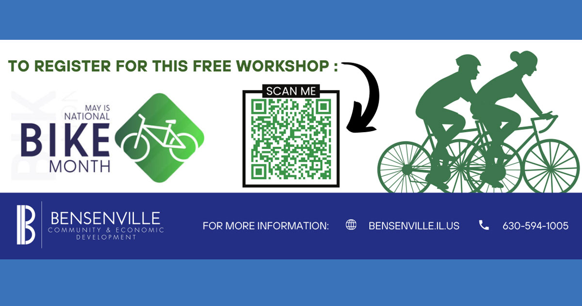 Join the #BikeSafety Workshop from 6-7 p.m. on May 13 in the #OakRoom of the #DGLC and celebrate #NationalBikeMonth!🚴Learn about the joys of bicycling and its numerous benefits while fostering safer streets, stronger communities and a healthier environment. #BvilleBikers #safety