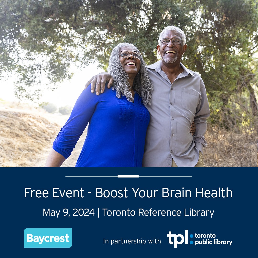 Baycrest & @torontolibrary are hosting an event all about brain health & healthy aging, featuring an interactive panel discussion & live demos. Join us on May 9 @ the Toronto Reference Library. Details & registration: ow.ly/TLwU50Ron0x