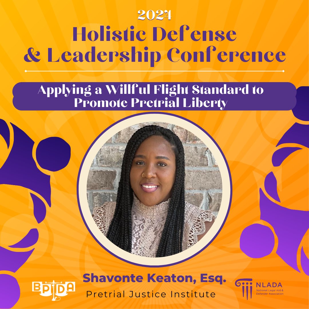 Shavonte Keaton of @pretrial will engage participants at our Summer Conference in a discussion on what it would look like to shift to a willful flight standard for bail decision-making. Register today: learninglab.nlada.org/Holistic2024