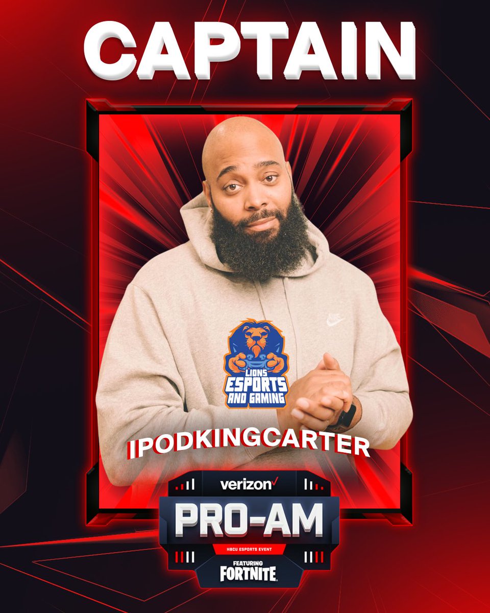 iPodKingCarter is our first team captain and he’s representing @FMULionsEsports ! Are you rocking with them? #verizon #hbcuesportsleague #fortnite