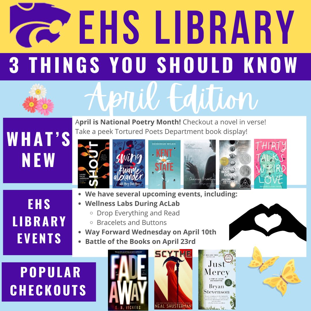 Dive into the world of books with our monthly newsletter! Stay updated, discover great reads, and join us on literary adventures. 📚
#librarynews #ehsreads #eurekawildcats #librarian #highschool #yabooks #april #bookclub #slcl #highschoollibrarian #popularreads #spring
