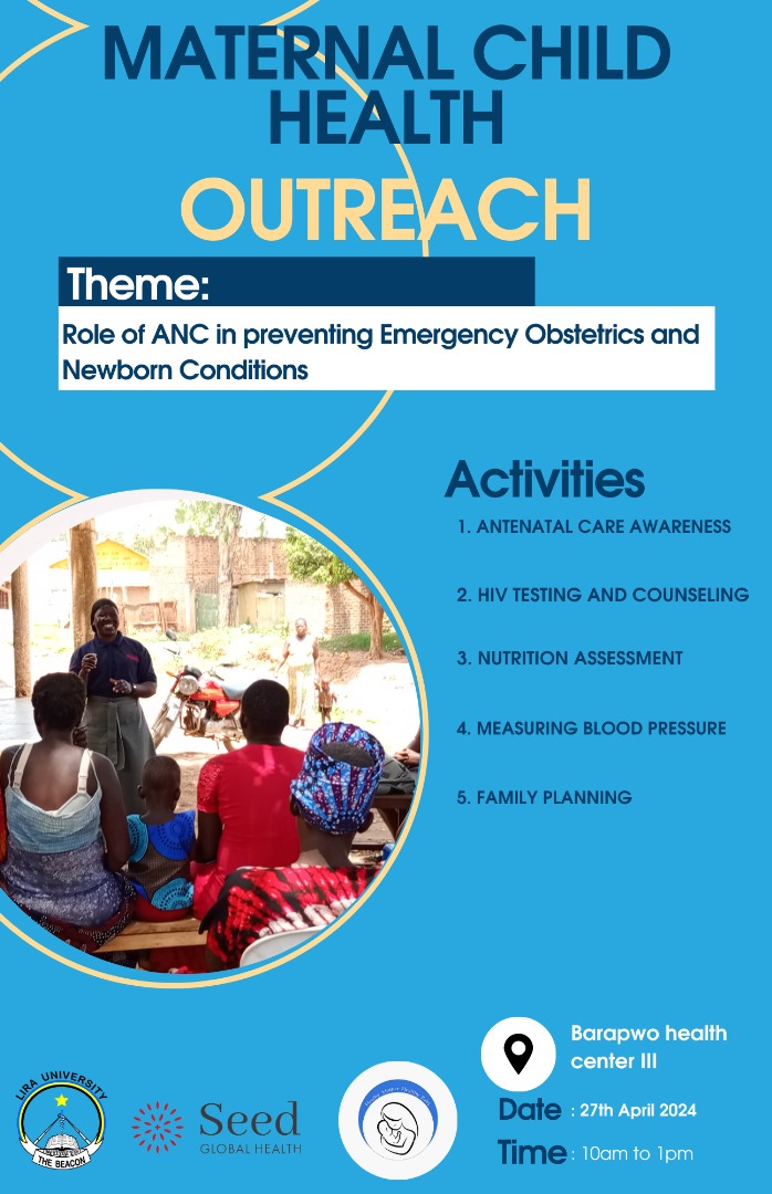 We present to you the long waited Outreach 
Theme: The role of Antenatal Care in preventing Emergency obstetrics and newborn conditions.
For details, see the poster.
#HealthyMotherHealthyBaby