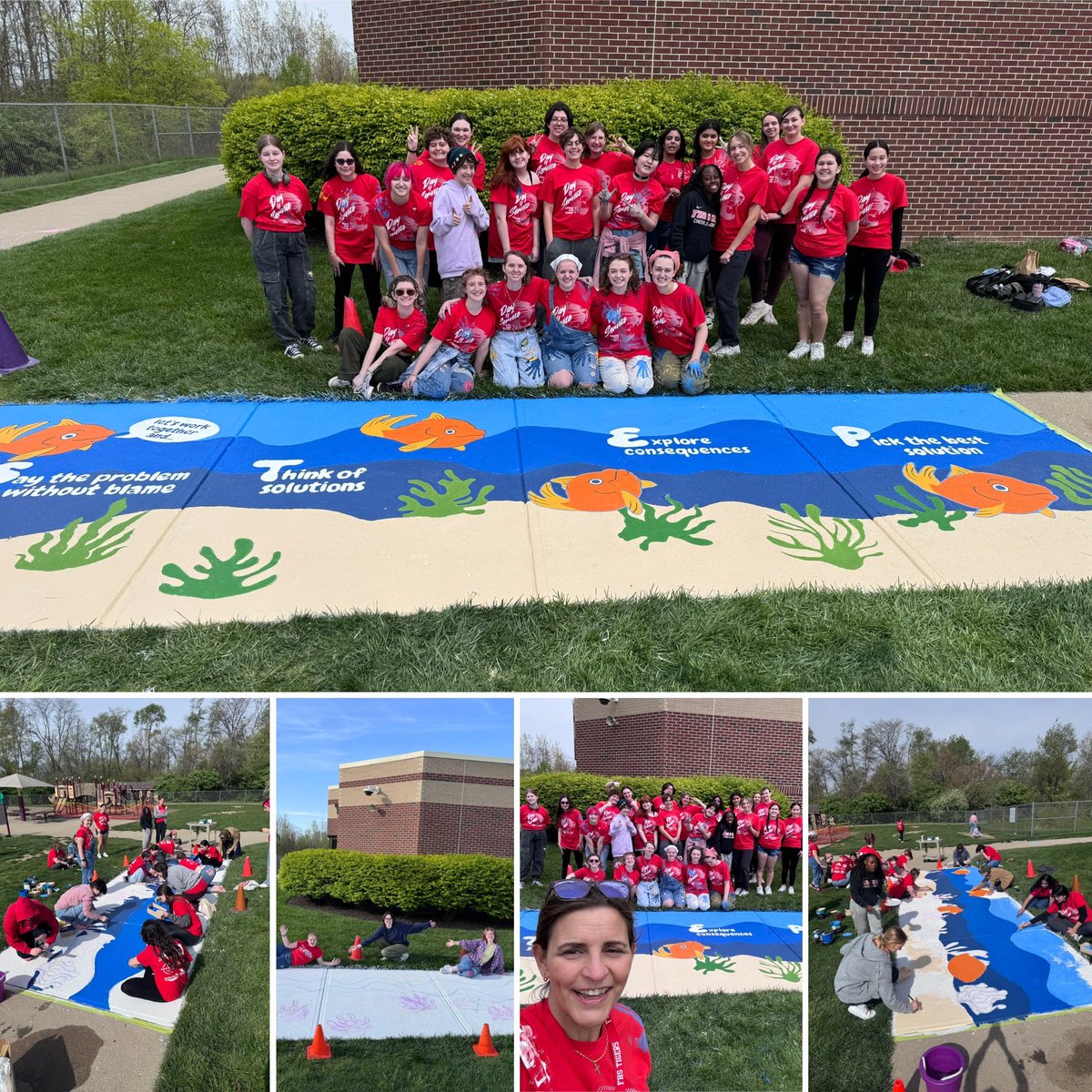 Thank you for creating this beautiful masterpiece by our recess area for our #FCEfish @FCEhse. 🐠💦 We 🧡it! Thx to Mrs. Meyer for the idea! 😊 #FHSDayofService @UrbanJason #YES our Ss @HSESchools are amazing!