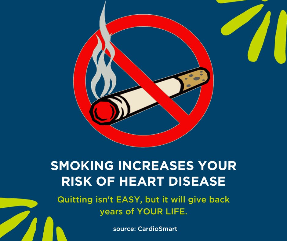 Did you know that smoking damages your blood vessels and reduces blood flow to your heart. Over time, this can leads to heart disease, heart attacks or heart failure. Talk to your provider today about how they can help you quit smoking. #HeartFailure #HeartHealth