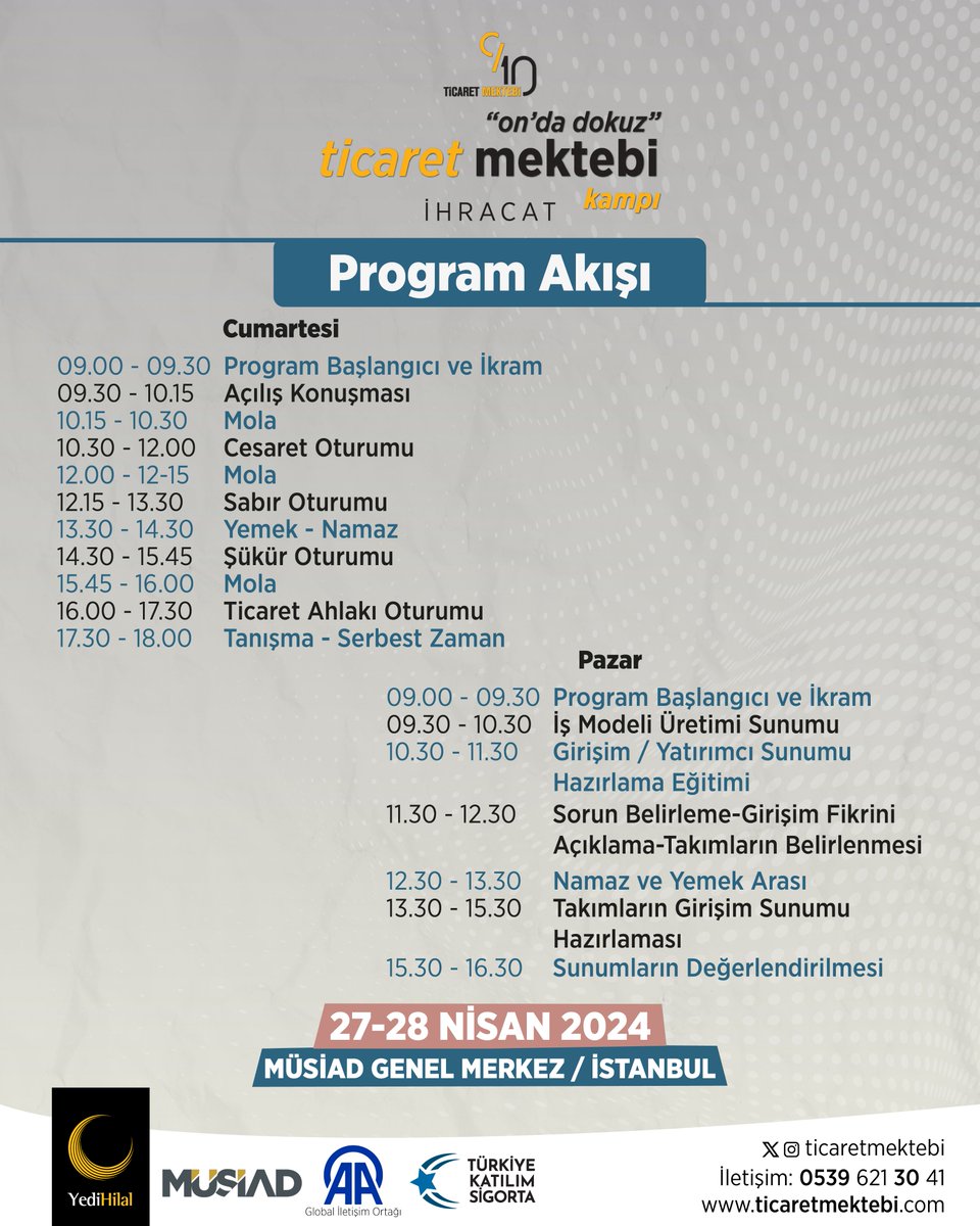 Ticaret Mektebi Kampı yarın başlıyor! Alanında uzman işadamları ile buluşmaya 1 gün kaldı. 

Başvuru Formu; 📌 bit.ly/TicaretMektebi…