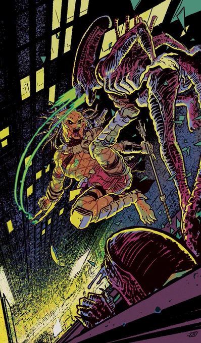 Most of my ALIEN art involves Aliens getting thrashed by Predators. Huh...Happy #AlienDay! 