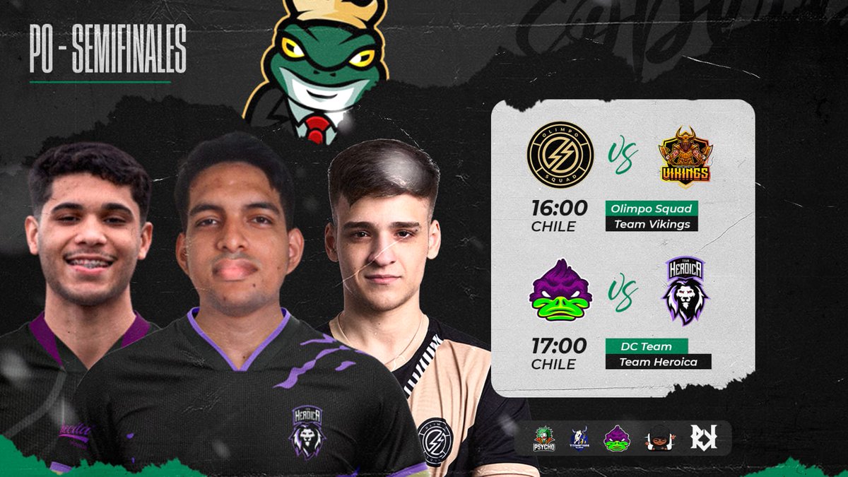 #SL14 | MatchDay 🟢⚫️

Hoy la ACCION se apodera del pantano para conocer a los próximos semifinalistas. 🥊

🧩 4tos de Final
⏰️ 14:00🇲🇽
🆚️ @OlimpoSquad • @TeamVikings_CR
🆚️ @DCTeamCR • @Heroica_TeamCR

 ¡Te esperamos! 
🖇 twitch.tv/recameca 

#TodosSomosSapos 🐸