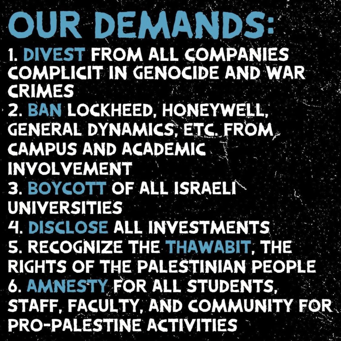 TODAY: @DivestUMN Coalition Encampment, Day 4!🇵🇸 📣 Rally & Die-In — 6 Demands below: Join UMN students + faculty for a rally at the Student Union to continue demanding disclosure & divestment. (note: dress for weather! study time & free hoodies) 2:00pm — 300 Washington Ave SE