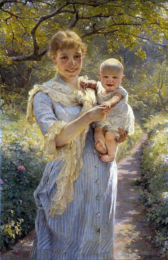 🎨Bertha Wegmann (1847-1926) Young Mother with Her Child in the Garden