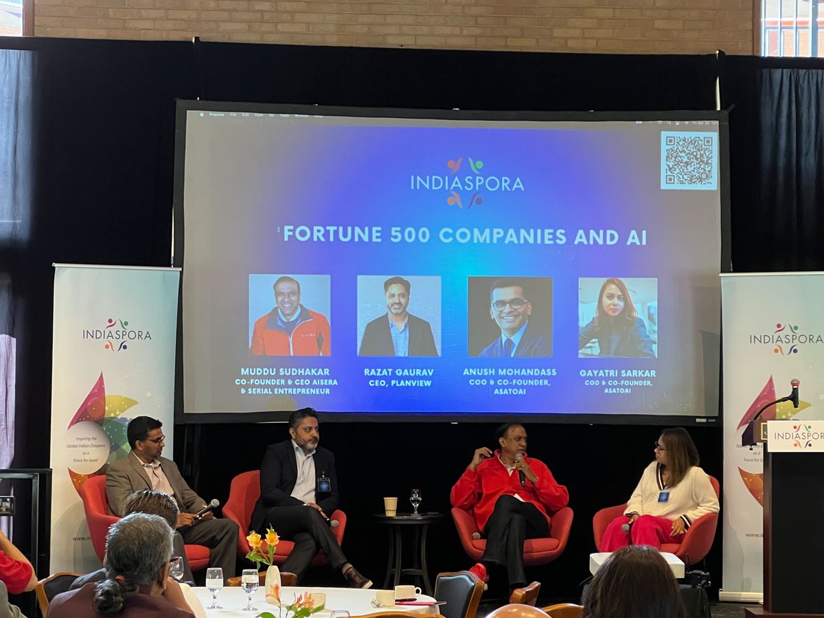 Breakout panels: AI in Healthcare, Fortune 500 companies and AI, and AI for Sustainability are underway. Ft. <a href="/tandon_shikha/">Shikha Tandon</a> of <a href="/svexa_ai/">svexa</a>, Priya Abani of <a href="/AliveCor/">AliveCor</a>, <a href="/abhinavshashank/">Abhinav Shashank</a> of <a href="/innovaccer/">Innovaccer</a>, Sree Menon of Acorn Connections, and <a href="/ShinjiniKundu/">Shinjini Kundu, MD, PhD</a> of <a href="/JohnsHopkins/">Johns Hopkins University</a> 

<a href="/smuddu/">Muddu Sudhakar</a> of
