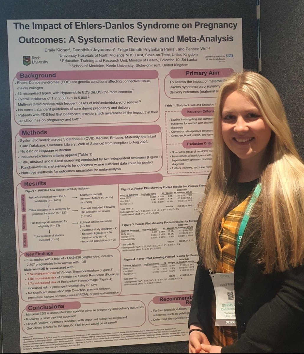 Dr_EmilyKidner's tweet photo. I've had a wonderful time presenting my research on The Impact of Ehlers-Danlos Syndrome on Pregnancy Outcomes at the #BMFMS2024 Conference.
Thank you to Professor @PenseeWu for her ongoing support supervising this project. https://t.co/q1nNzaV1qx