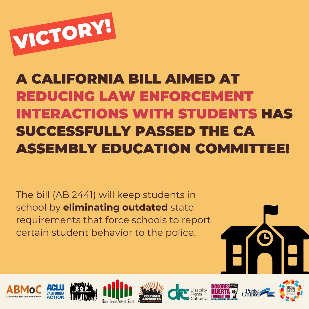 Public Counsel is thrilled to announce that a California state bill we co-sponsored to keep students in school, #AB2441, has PASSED the CA Assembly Education Committee! This achievement marks a major step in our journey toward enacting meaningful change for students across CA. 🎉