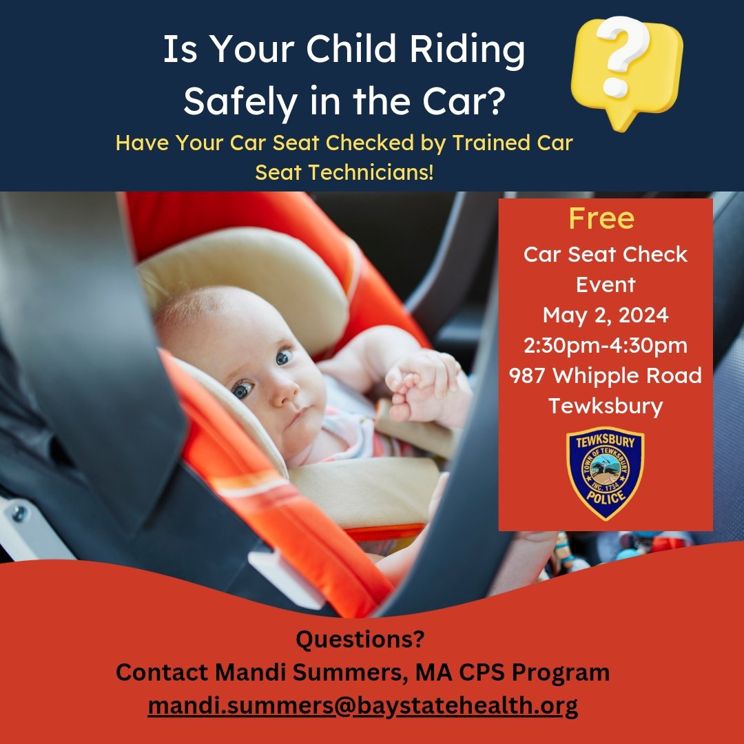 Feel free to join us & stop by for a FREE Car Seat check on May 2nd !
