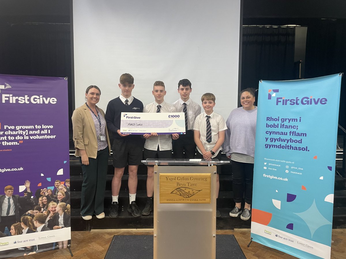 It was wonderful to celebrate the efforts of our year 9 learners @bryntawe to the @FirstGiveUK project this week! And thanks to @FirstGiveNR for her leadership ! Well done to the winning group who championed @MarieCurieCymru and will donate £1,000 to this charity! #teuluBT