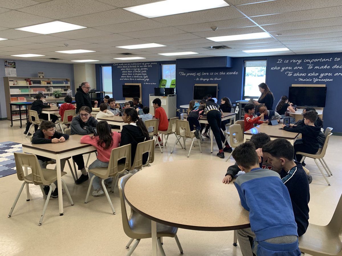 StGregoryCA's tweet photo. Mr. Ricci’s 1/2 and Ms. Scariot’s 7P coding buddies worked together on creating a game on scratch jr. https://t.co/jQlDSj8vrX