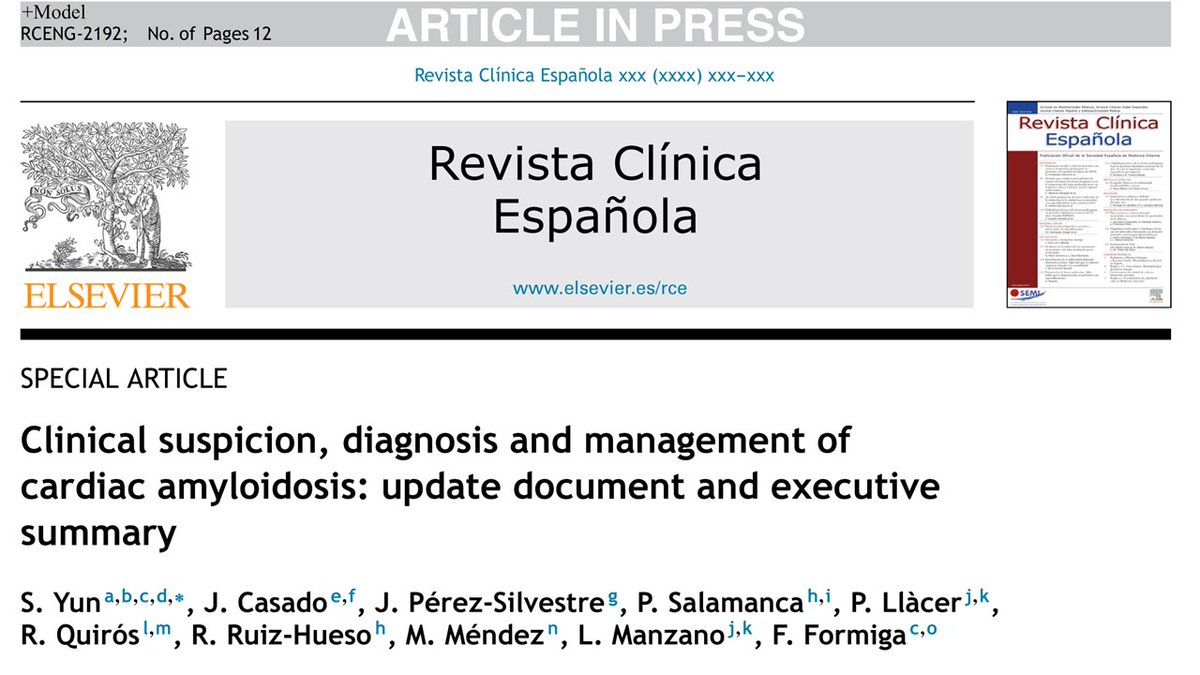 📢Publicado nuestro documento de Sospecha clínica, diagnóstico y seguimiento de la amiloidosis🫀, una entidad mucho más frecuente de lo que piensas en pacientes con IC @Sociedad_SEMI @drmiguelmarcos @sergi_yun @jopesilver 👇 sciencedirect.com/science/articl…