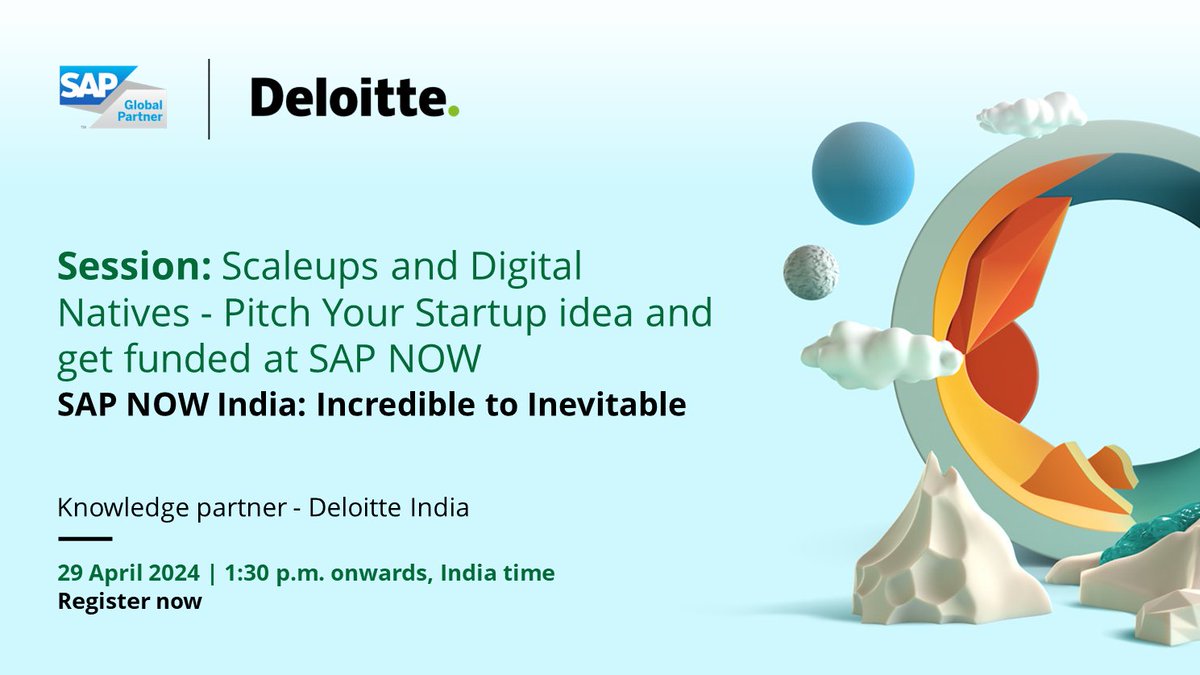 Join the 'Scaleups and Digital Natives - Pitch Your Startup idea and get funded at SAP NOW' session at the 'SAP NOW India: Incredible to Inevitable' conference.

Register now: deloi.tt/3JBsWKU
@SAPIndia

#SAP #Cloud #DigitalTransformation #Consulting #ERP #Technology