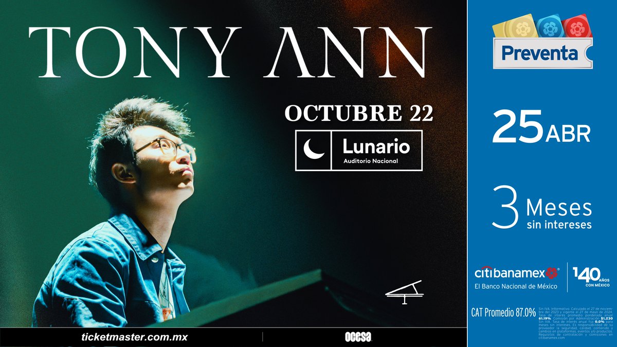 🤩El prodigioso pianista @tonyann_ llega a nuestra escenario. 🎹 🎟️🎟️Boletos disponibles en taquilla y en línea. ticketmaster.com.mx/tony-ann-ciuda…