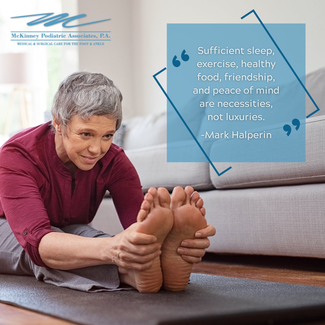 Take care of yourself this weekend!

#MarkHalperin #sleepmore #bettersleep #footcare #footandankle #exercise #friendship #healthy #quotesabouthealth #inspirationalquote #peaceofmind #Friday #weekend #podiatrist  #texaspodiatrist #podiatristintexas #McKinneyPodiatricAssociates