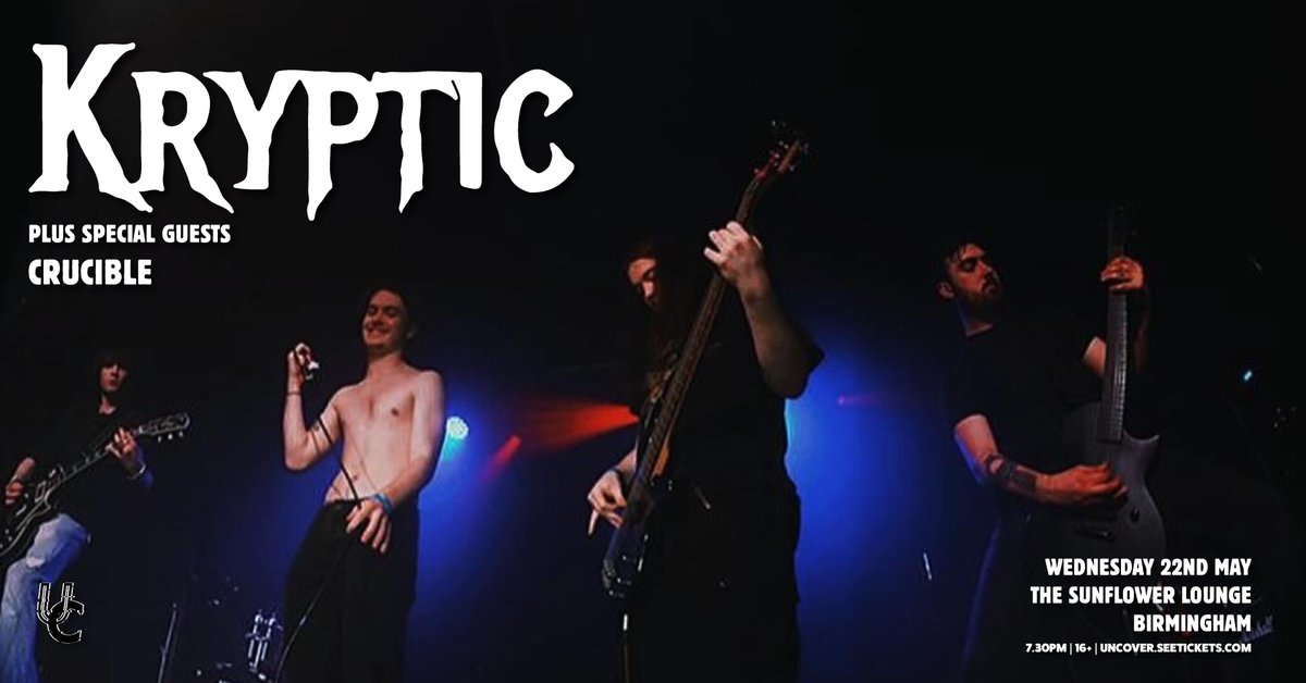 NEW SHOW 💙 Local metal outfit Kyrptic headline The @Sunflowerlounge on Wednesday, 22nd May, with special guest Crucible 💥 Tickets on sale now: bit.ly/44lE34q