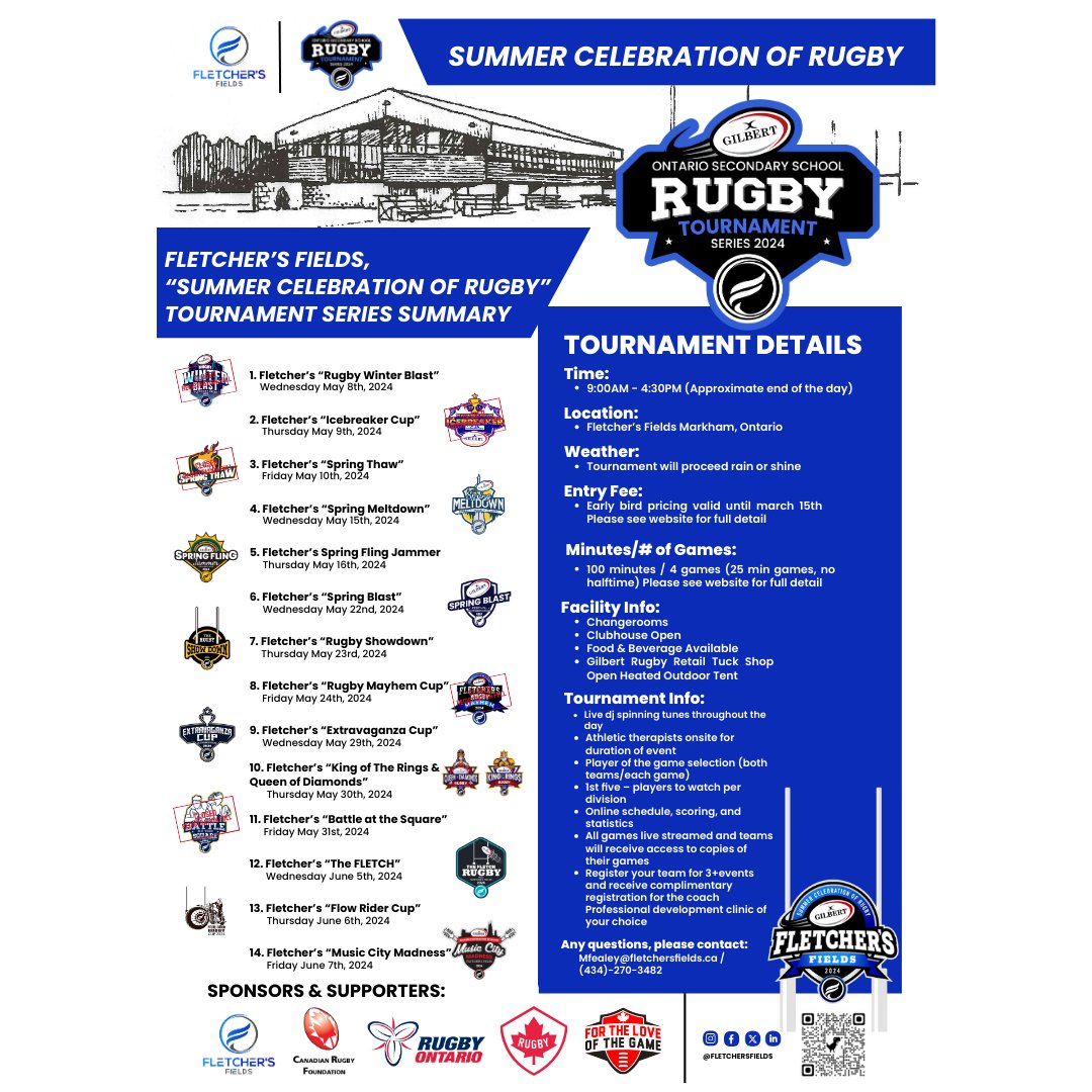 We've got 14 high school tournaments running at Fletcher's Fields in May and June -- see the full schedule + register with early bird rates today 👉 #linkinbio // fletchersfields.ca