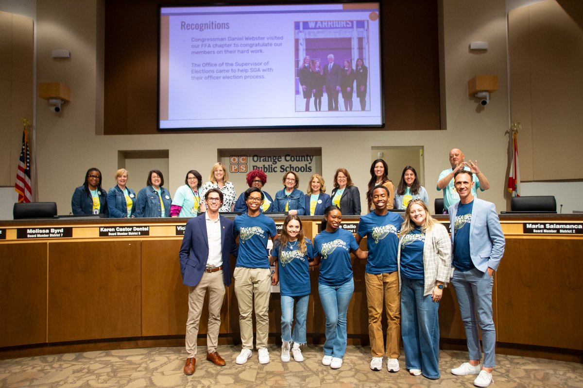 One of my favorite parts of our School Board Meetings this year has been having members of my Student Advisory Council come and speak about campus life and the student performers who bring the room to life with their school spirit! @WestOrange_OCPS #ocps