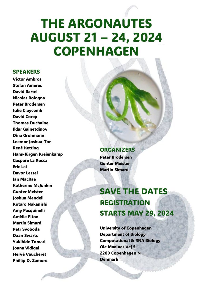 It's official! The Argonautes conference is back with a great lineup of speakers. Mark your calendar. Registration will open soon. Stay tuned. @Argonautes_conf @MeisterLab #Argonaute