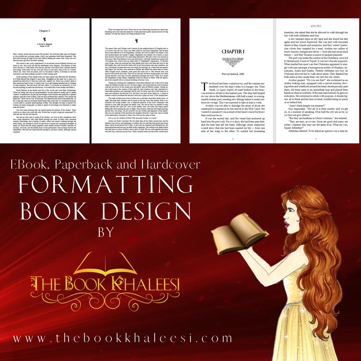 FORMATTING & BOOK DESIGN at THE BOOK KHALEESI
Problems with your manuscript?
There is no Word problem we cannot fix.
thebookkhaleesi.com/2016/08/format…

#formatting #kdp #instagram #bookdesigner
#WritingCommunity #authorservices #paperback #kindlebooks
#IARTG @eevalancaster