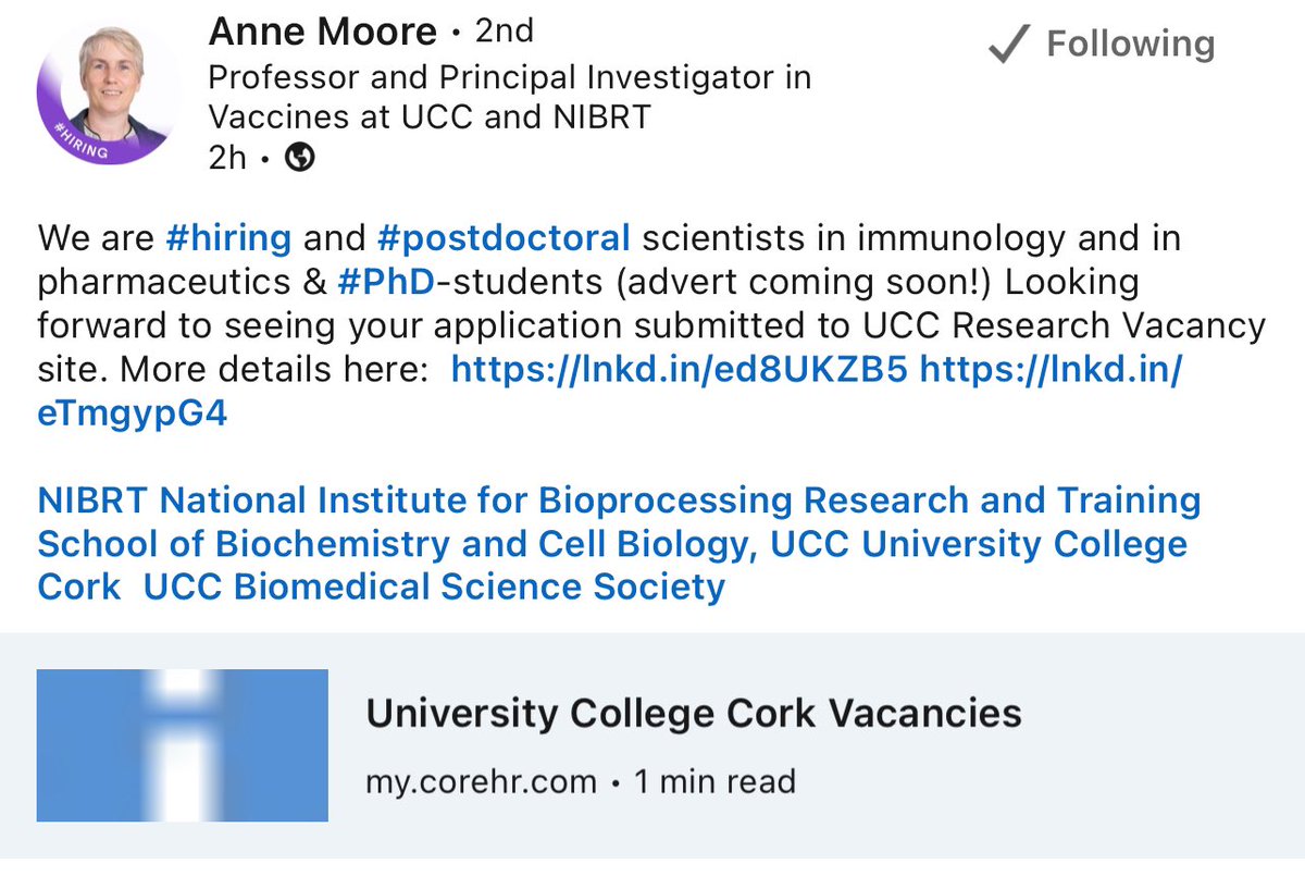#postdoctoral position in immunology and in pharmaceutics & #PhD-positions will also be advertised 

lnkd.in/ed8UKZB5 lnkd.in/eTmgypG4