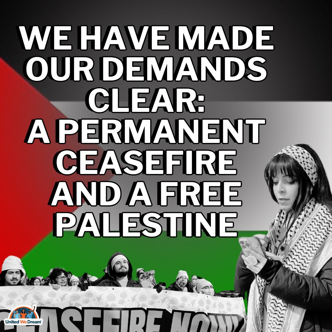 We stand in solidarity with young people hosting encampment actions nationwide to voice out the demand for a permanent ceasefire now! As undocumented and immigrant people, we stand against any form of displacement targeting oppressed people across the globe! 🇵🇸