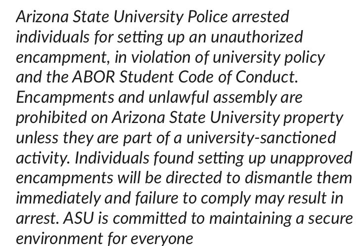 Statement from ASU: