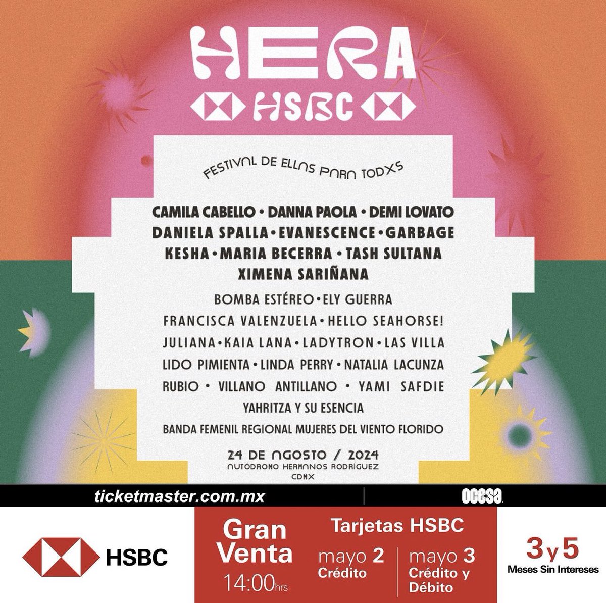 🚨| Camila will be headlining the #HeraHSBC24 Festival this year in Mexico!