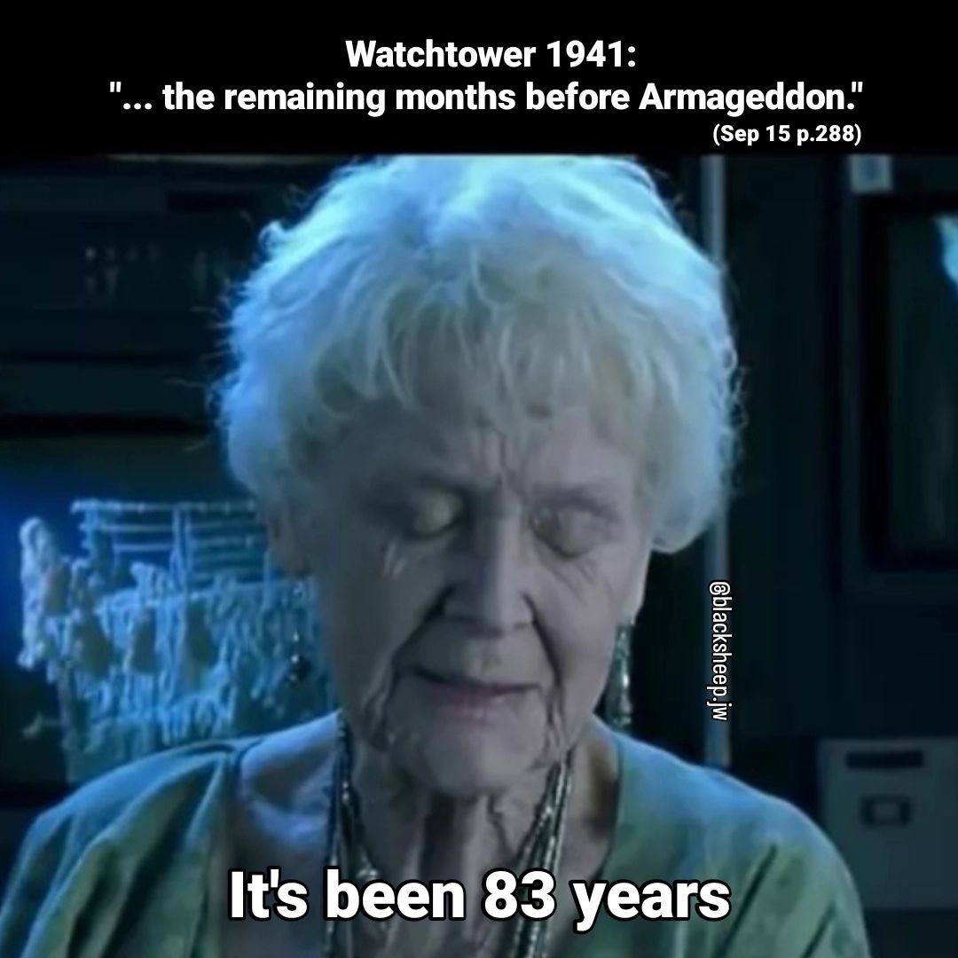 #Armageddon did not come in the 'remaining months' of 1941, nor in any subsequent timeframe predicted by the #Watchtower. This undermines the credibility of Watchtower's pronouncements. 

#JW #ExJW #xJW #Jehovah #cult #JWorg #GB #GoverningBody #Exvangelical