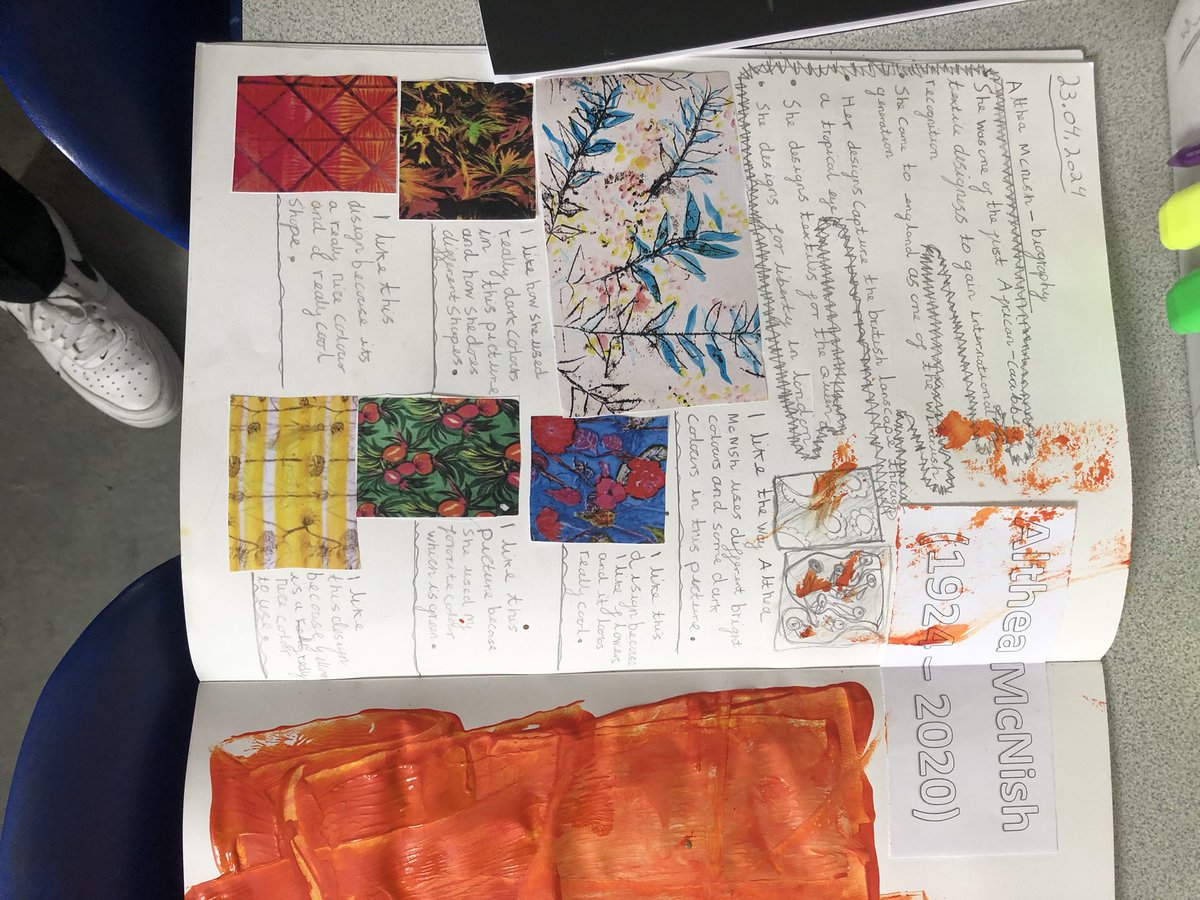@FossdeneSchool @V_and_A Sketchbook work inspired by our visit to the V&A Museum on Monday! We’ve created some fantastic print work based on the designs of Althea McNish which will be showcased at our Fossdene Art Fair next week!