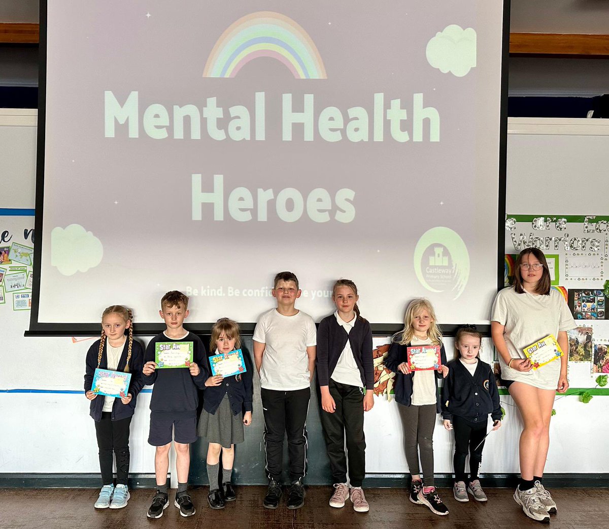 Our #MentalHealthHeroes have presented their latest set of awards. Remember that these awards are chosen by our children. Well done to all who have been spotted positively contributing to the mental health and wellbeing of others. #WeAreLookingAfterEachOther #WeAreCastleway