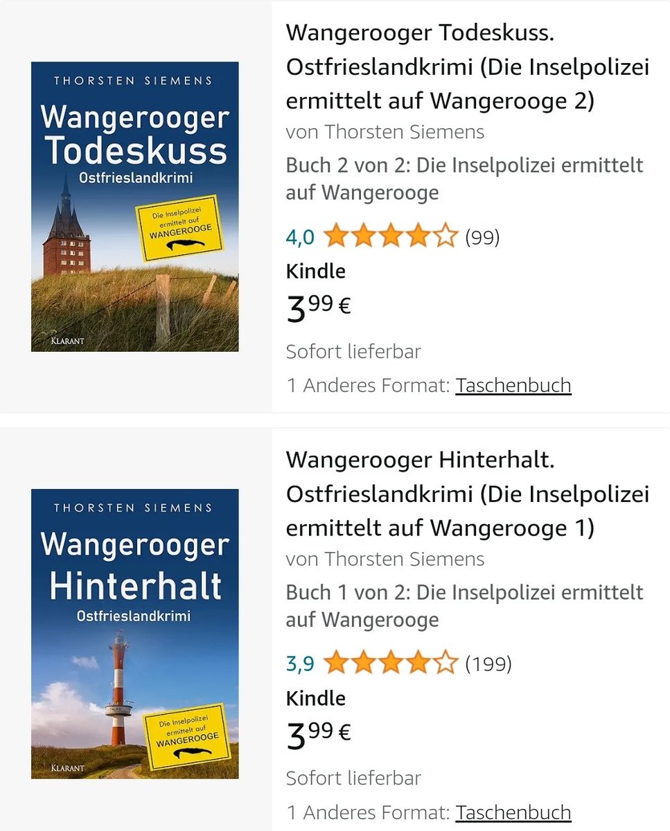 #Fotofinish 
Band 1 und 2 meiner neuen #Wangerooge-Serie stehen bei Amazon kurz vor der jeweils nächsten 💯er Bewertung.
Bin gespannt, welcher #Ostfrieslandkrimi zuerst durchs 🏁 geht. 😉📚 
Ich wünsche euch ein erholsames Wochenende!
thorstensiemens.de 

#ThorstenSiemens