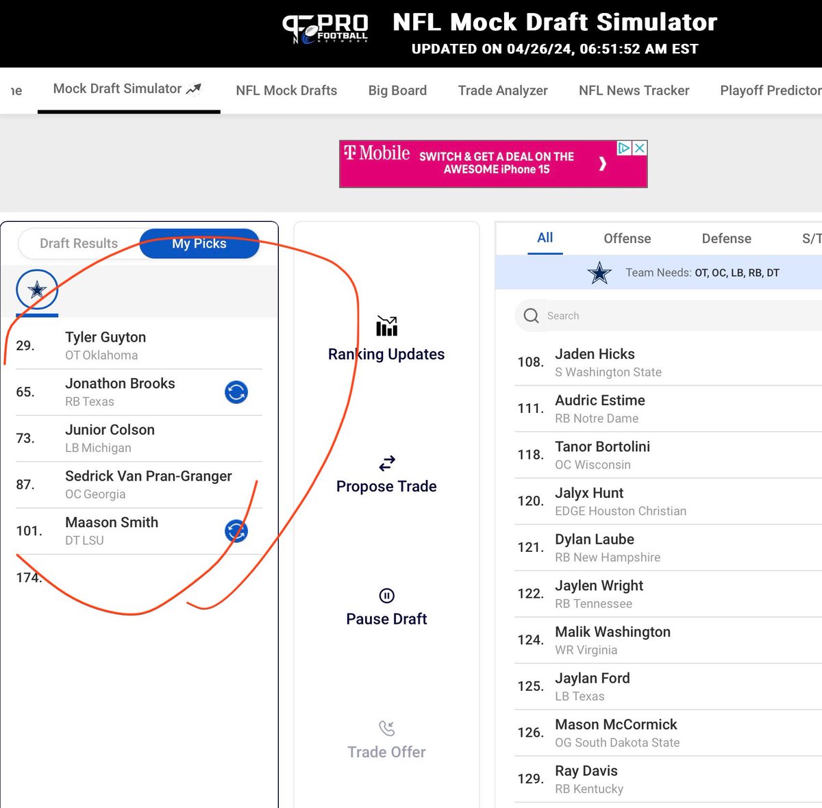 I think we might need to make me GM of the Cowboys. I think I just aced this mock.