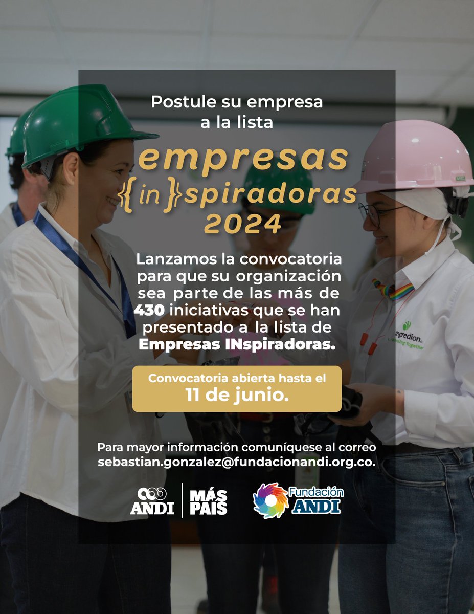 Se lanzó la convocatoria a la lista de empresas Inspiradoras 2024. ✅Las empresas podrán presentar sus iniciativas, estrategias o proyectos que busquen solucionar un desafío social desde la estrategia de negocio💡. 📚Conoce más👉 bit.ly/3xFpxIi #MásPaísANDI