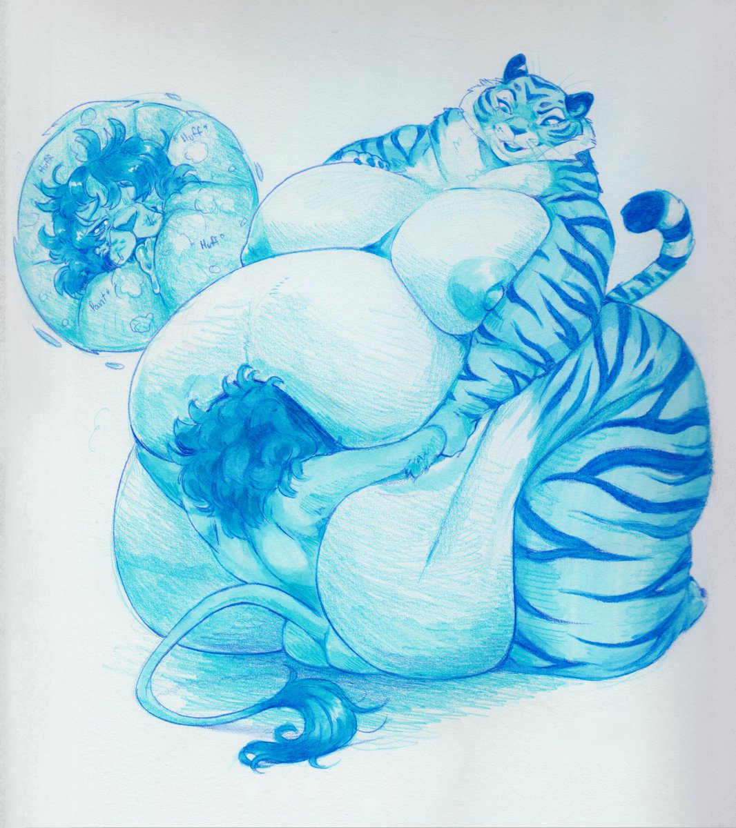 Deeper and deeper, she pulls you in. Traditional blue toned Sketch comm for @tawnyscrawnyleo