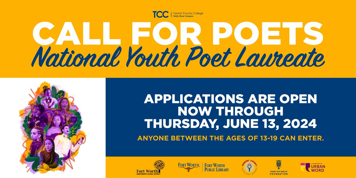 TCC's Trinity River Campus will host the Tarrant County Youth Poet Laureate competition for Tarrant County. Learn more: bit.ly/3Wi5zxM