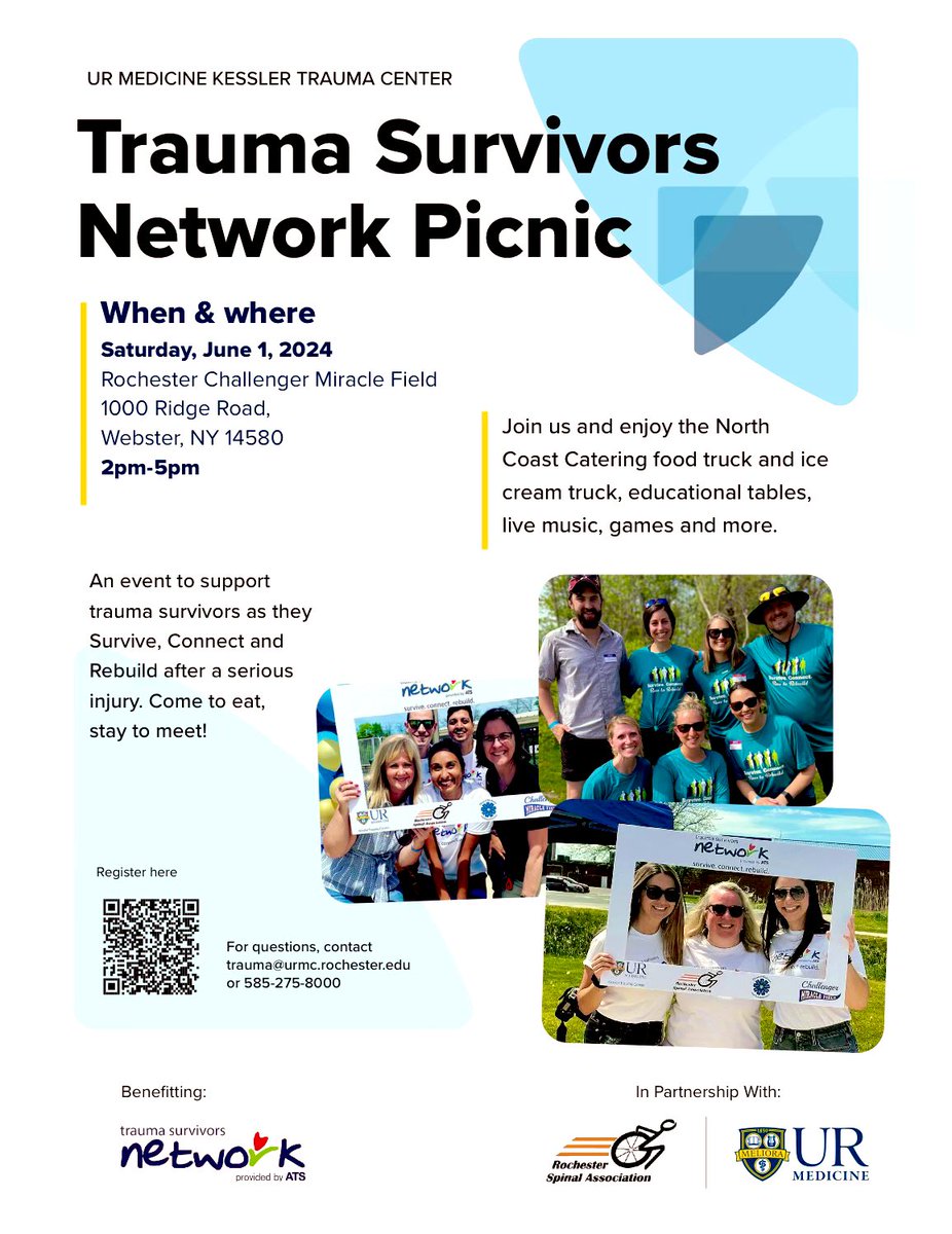 Join us for our Trauma Survivors Picnic at Rochester Miracle Field on 6/1/24, 2PM - 5PM! @TraumaSurvivors #TSN