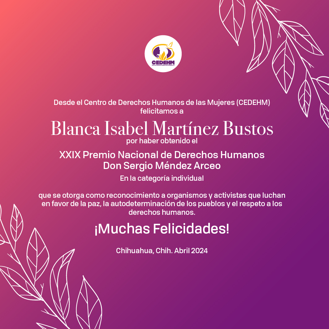 Nos unimos a las felicitaciones a 'Blanca Isabel Martínez Bustos' quien ha contribuido enormemente en la lucha por las personas víctimas de desaparición y sus familias #HastaEcontrarles #justicia #vivosselosllevaronvivolosqueremos