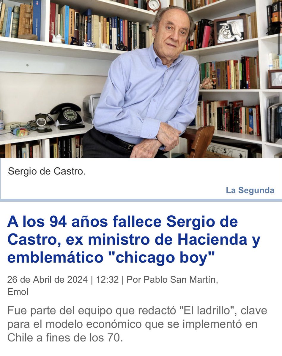Acaba de partir físicamente un grande… Chile le debe mucho a Sergio de Castro