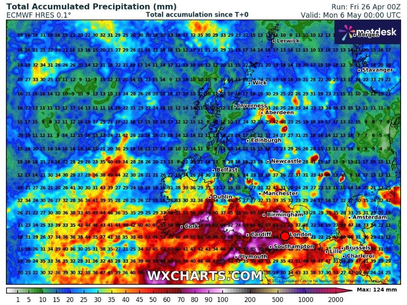 Horror show from the European model today. Showing 60-80mm of rain by the end of the first week of May for southern areas. Hopefully overdoing it a bit.