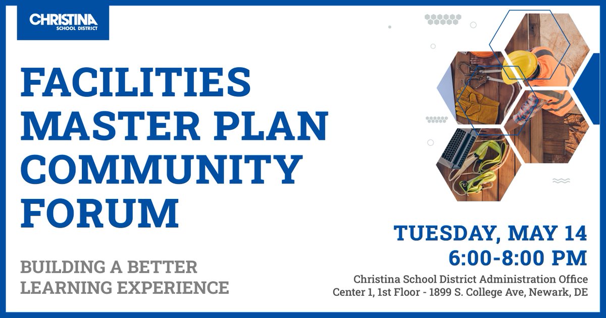 Christina School District, parents/guardians, staff, and community members are invited to attend our community forum to provide input on a new Facilities Master Plan. To learn more, visit: christinak12.org/site/default.a…